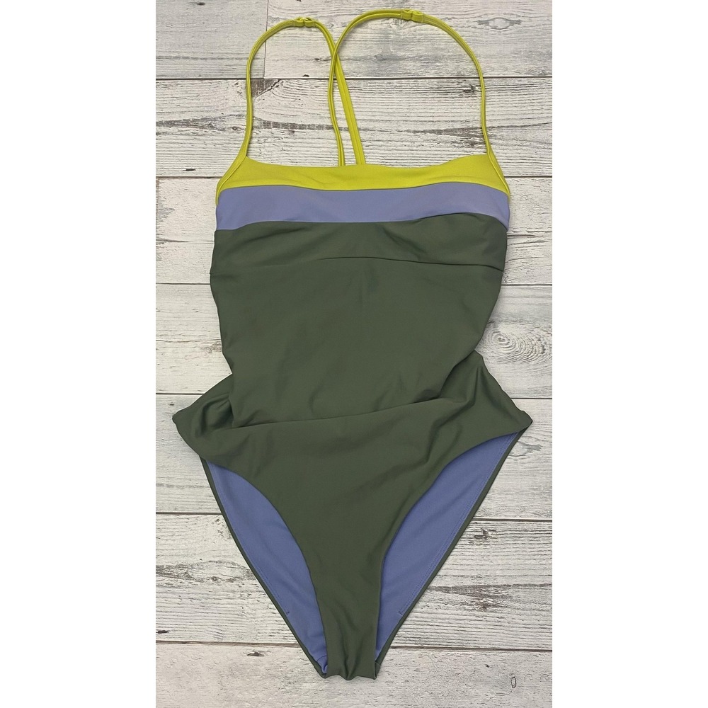 PrAna Swimsuit One Piece Womens XS Green Purple Yellow Colorblock Strappy Back
